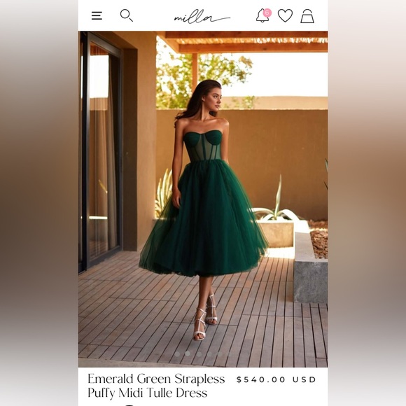 Elegant Dark Green Tulle Gown - Picture 3 of 4